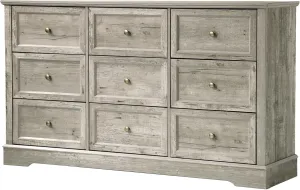 Farmhouse Dresser 9 Drawer, Bedroom Chest of Drawers, Dressers with 9 Drawers, Wooden Dressers for Bedroom, Living Room, Tv Stand, Entryway (Grey-9 Drawers)