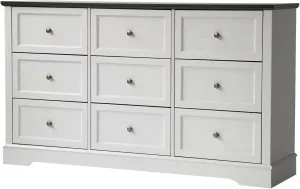 Farmhouse Dresser 9 Drawer, Bedroom Chest of Drawers, Dressers with 9 Drawers, Wooden Dressers for Bedroom, Living Room, Tv Stand, Entryway (Off White-9 Drawers)