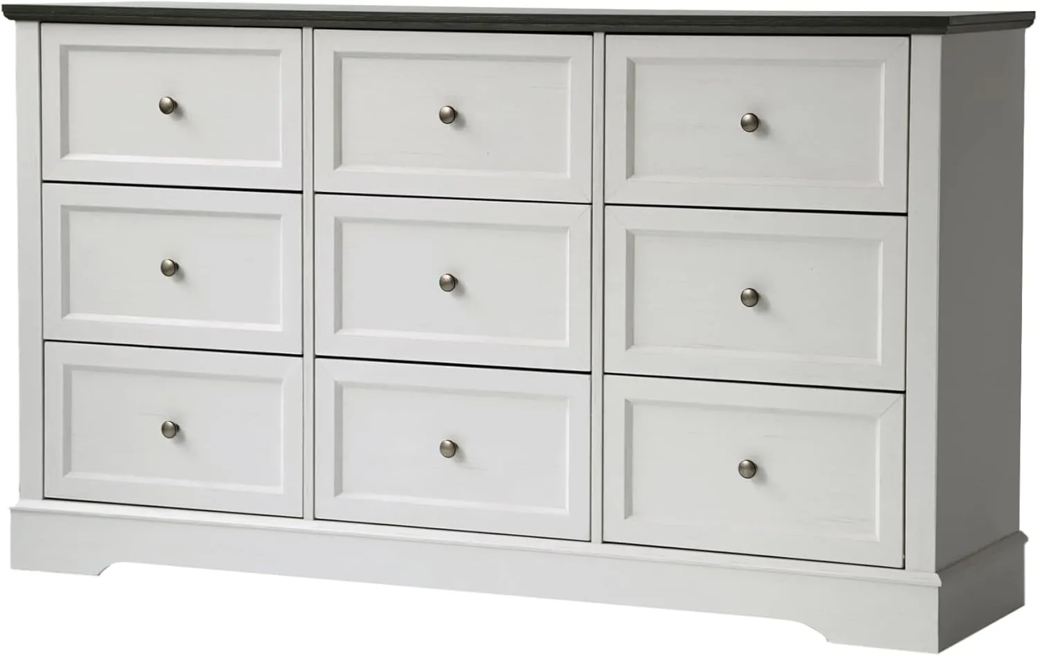 Farmhouse Dresser 9 Drawer, Bedroom Chest of Drawers, Dressers with 9 Drawers, Wooden Dressers for Bedroom, Living Room, Tv Stand, Entryway (Off White-9 Drawers)