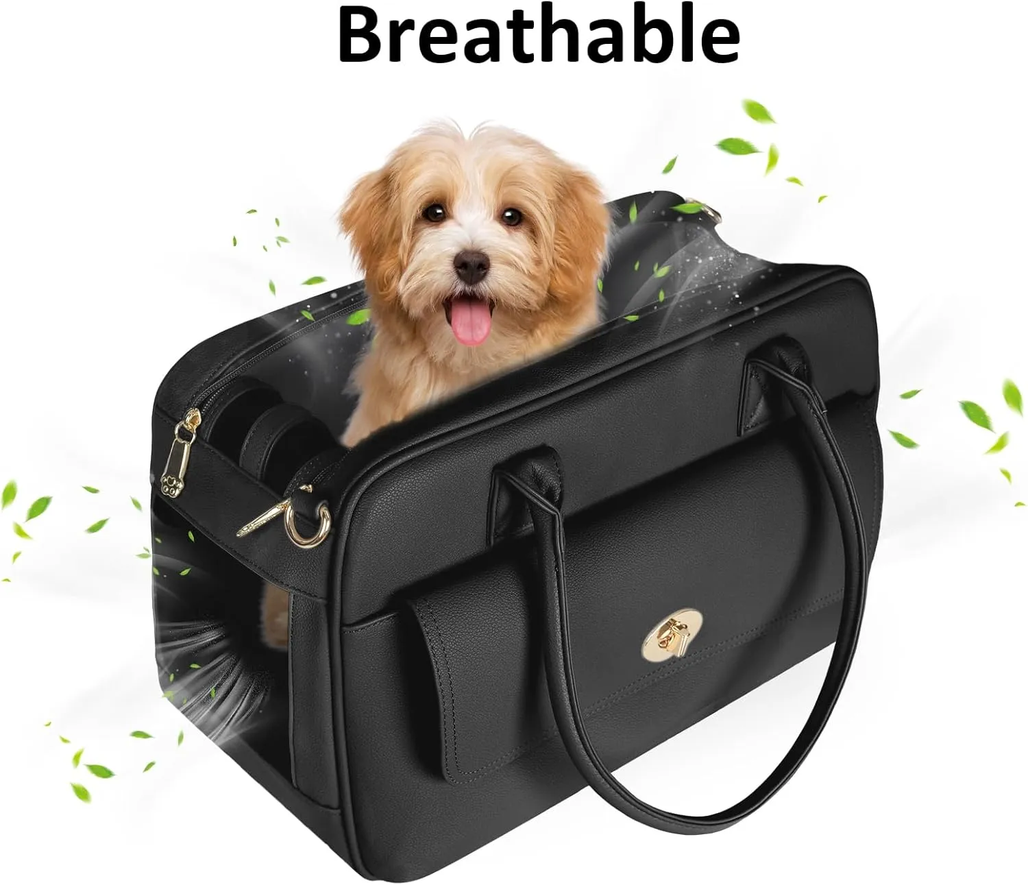 Fashion Pet Carrier Dog Purse Carrier Cat Soft-Sided Carriers for Puppy Kitten, Stylish Leather Handbag Tote Travel Pet Bag for Small Dogs Cats, TSA Airline Approved (Black)