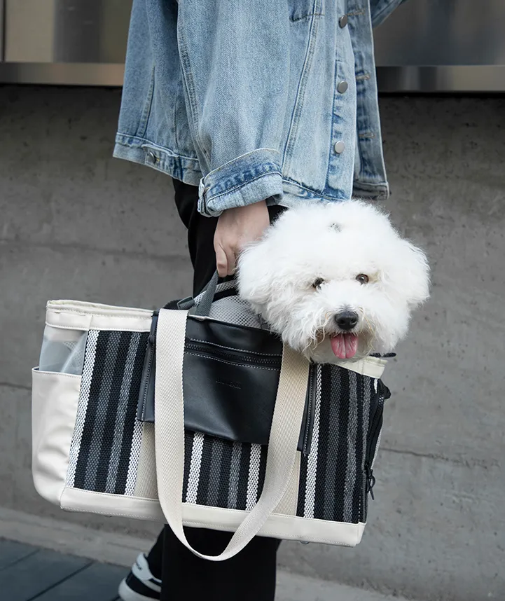 Fashion Stripe Shoulder Pet Travel Bag
