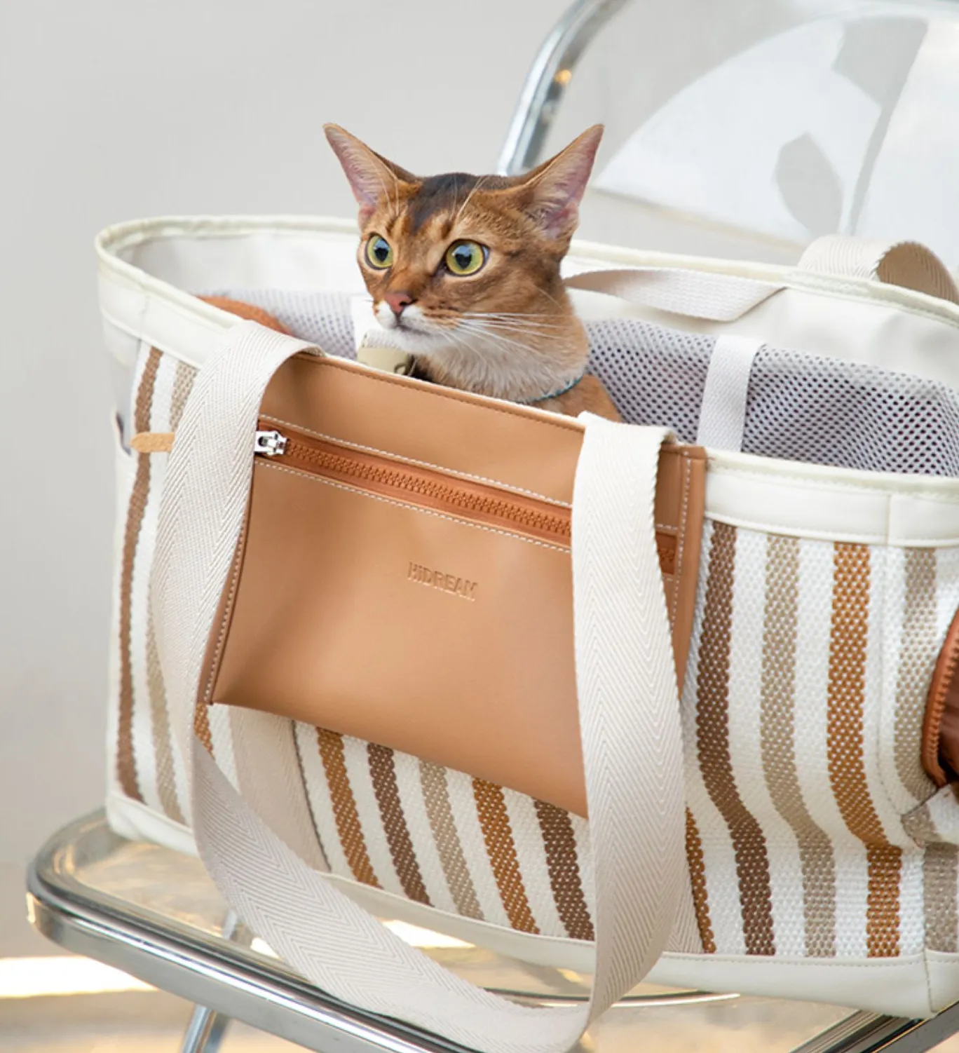 Fashion Stripe Shoulder Pet Travel Bag
