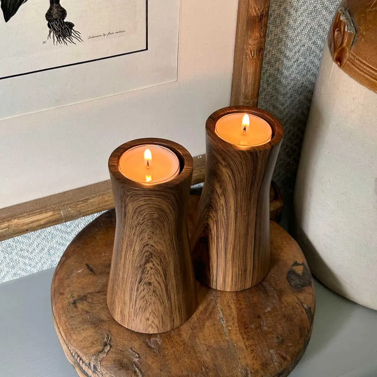 Faux Bois Tealight Holder Pair