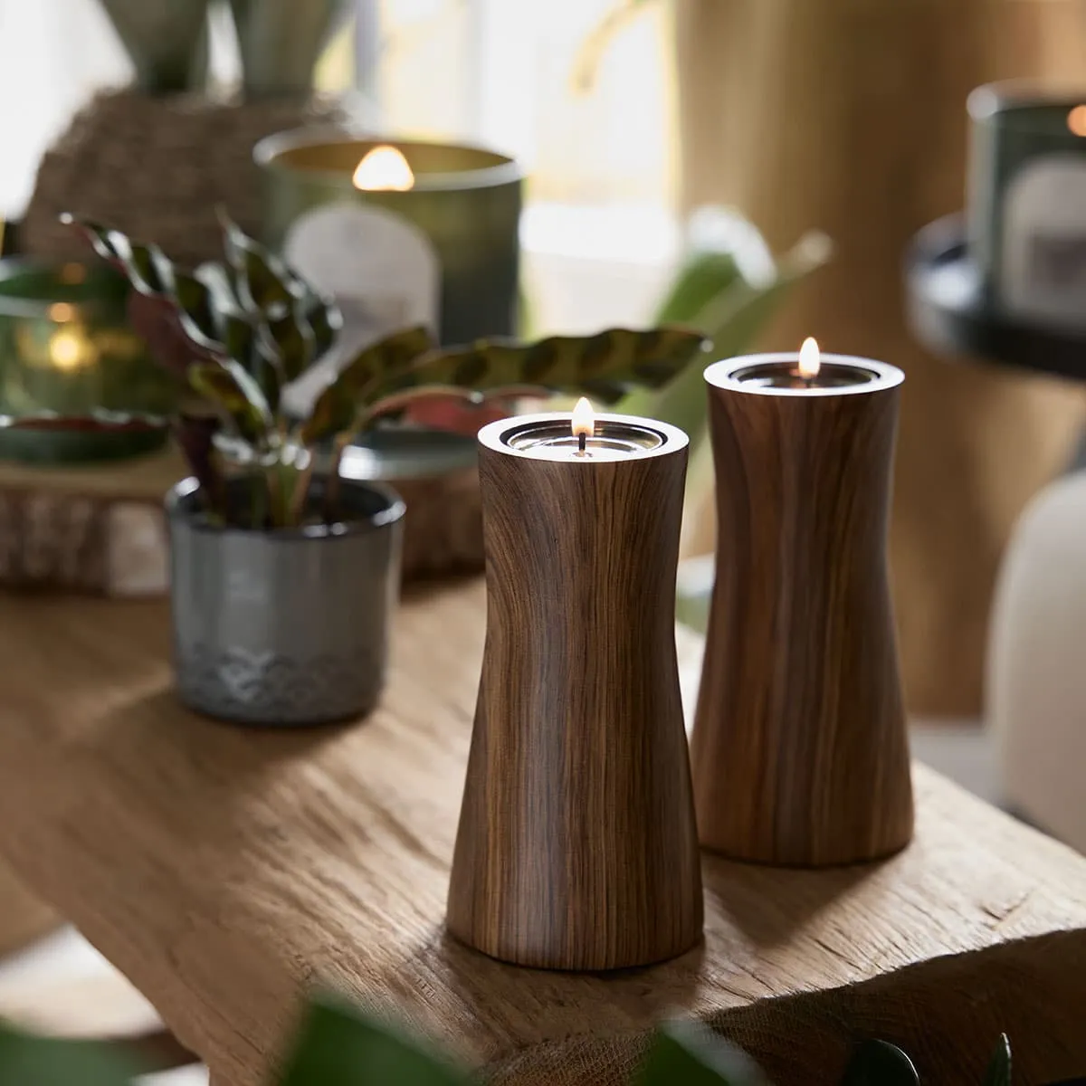 Faux Bois Tealight Holder Pair