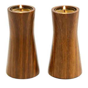 Faux Bois Tealight Holder Pair