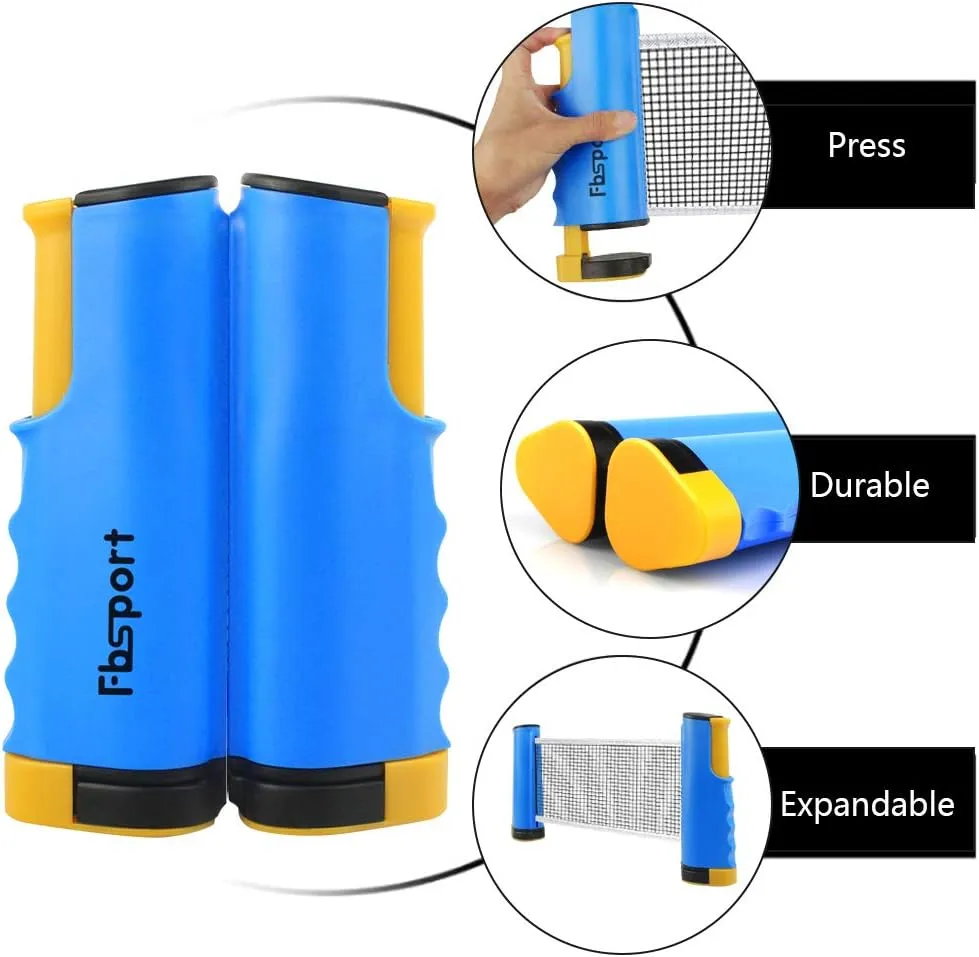 FBSPORT Ping Pong Paddle Set, Portable Table Tennis Set with Retractable Net,Rackets,Balls and Carry Bag for Indoor/Outdoor Games