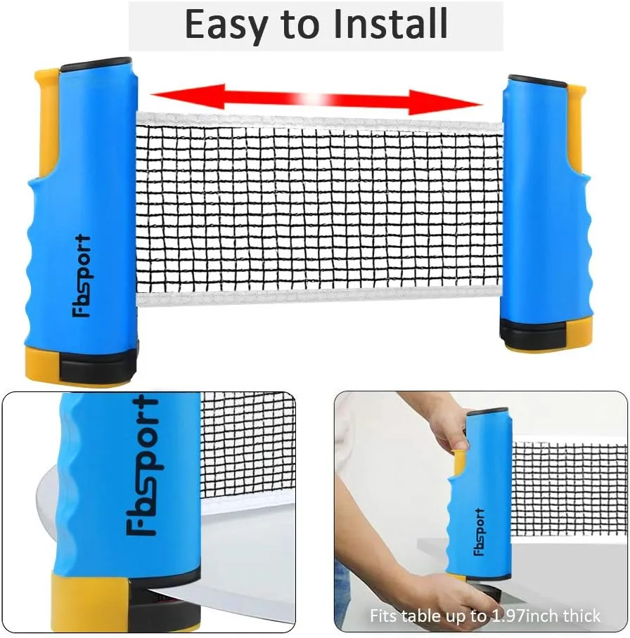 FBSPORT Ping Pong Paddle Set, Portable Table Tennis Set with Retractable Net,Rackets,Balls and Carry Bag for Indoor/Outdoor Games