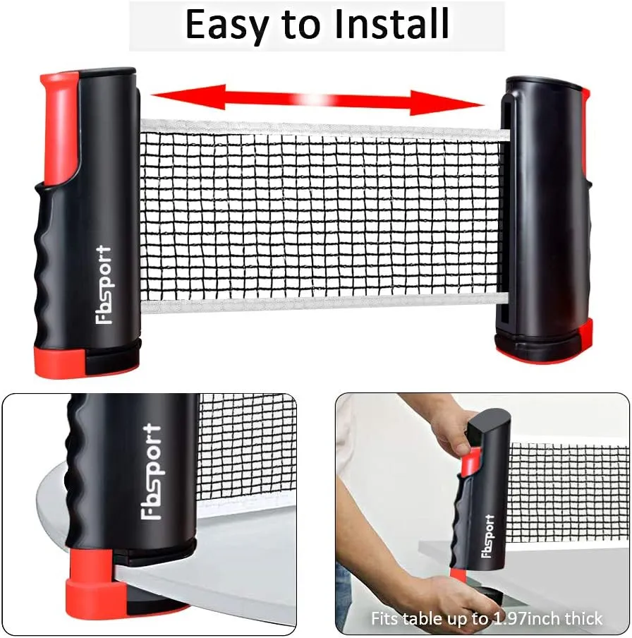 FBSPORT Ping Pong Paddle Set, Portable Table Tennis Set with Retractable Net,Rackets,Balls and Carry Bag for Indoor/Outdoor Games