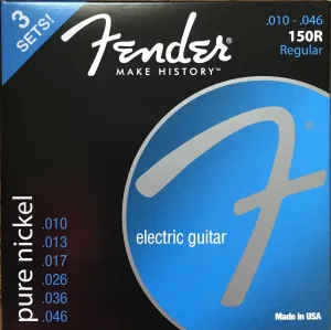Fender Original 150 Electric Guitar Strings, Pure Nickel Wound, Ball End, 150L .010-.046, 3-Pack