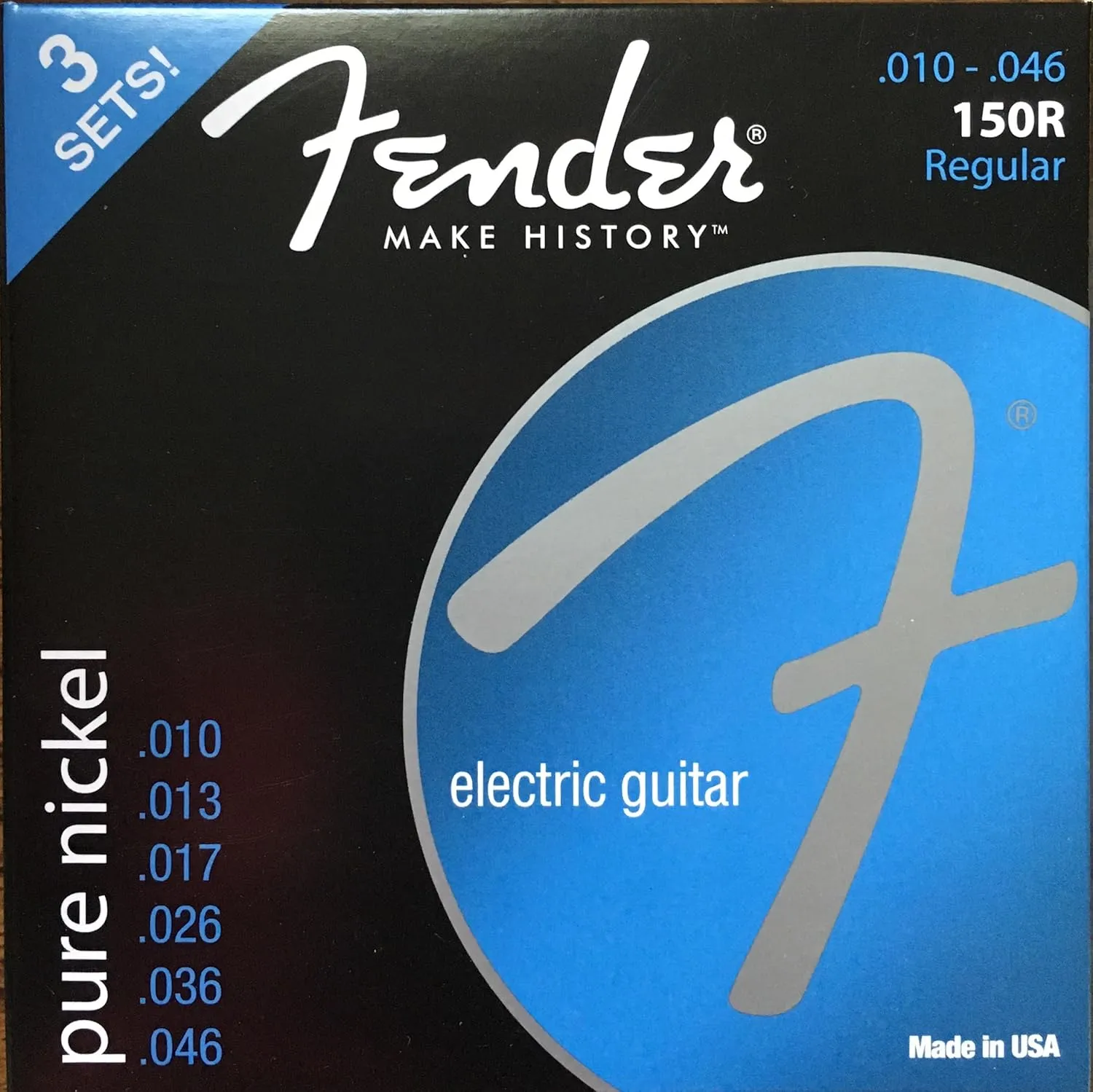 Fender Original 150 Electric Guitar Strings, Pure Nickel Wound, Ball End, 150L .010-.046, 3-Pack