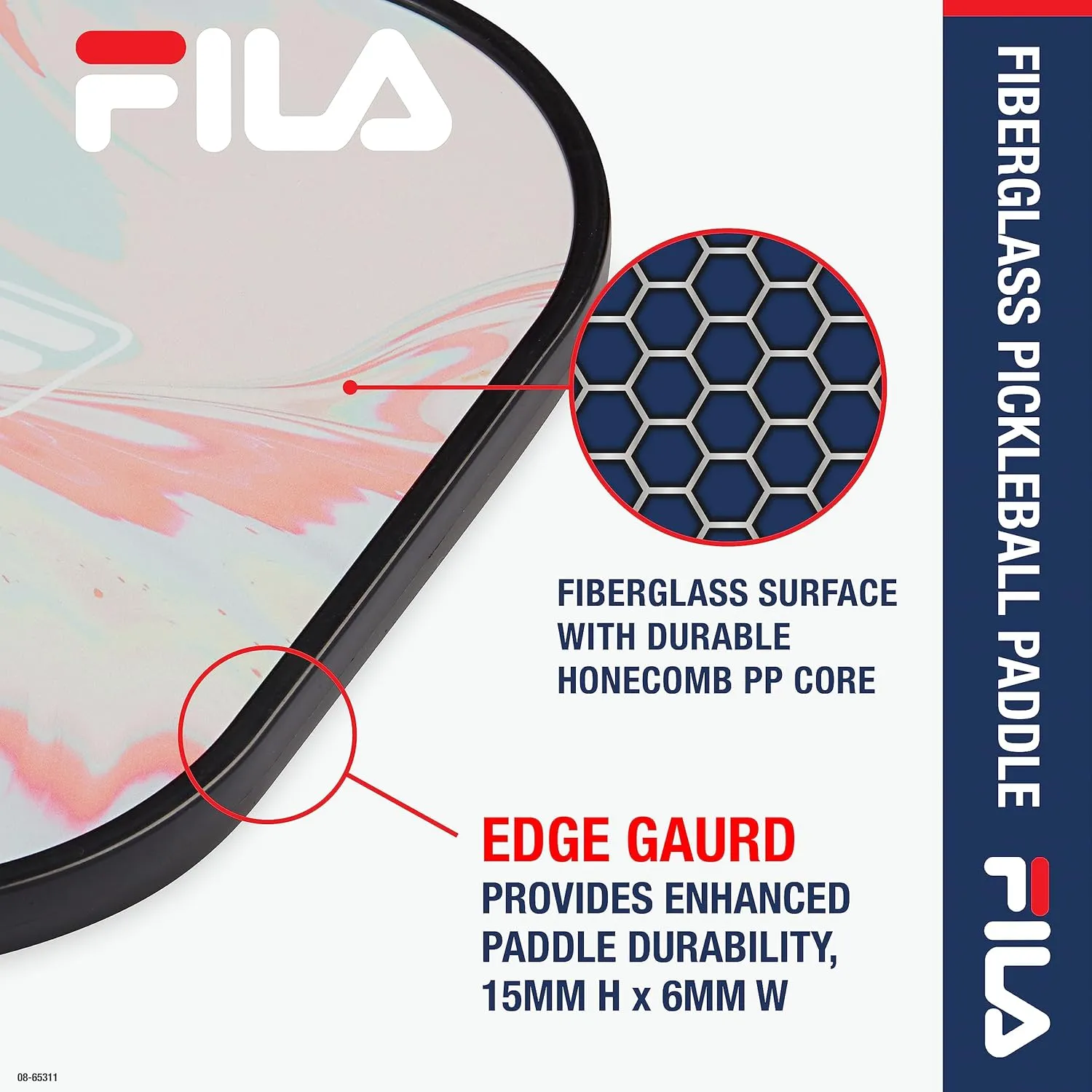 FILA Accessories Fiberglass Pickleball Paddle - Pro Pickle Ball Paddles, Fiberglass with Honeycomb Polypropylene Core, Lightweight Comfort Grip, Cute Pickleball Paddles (Sold Individually)