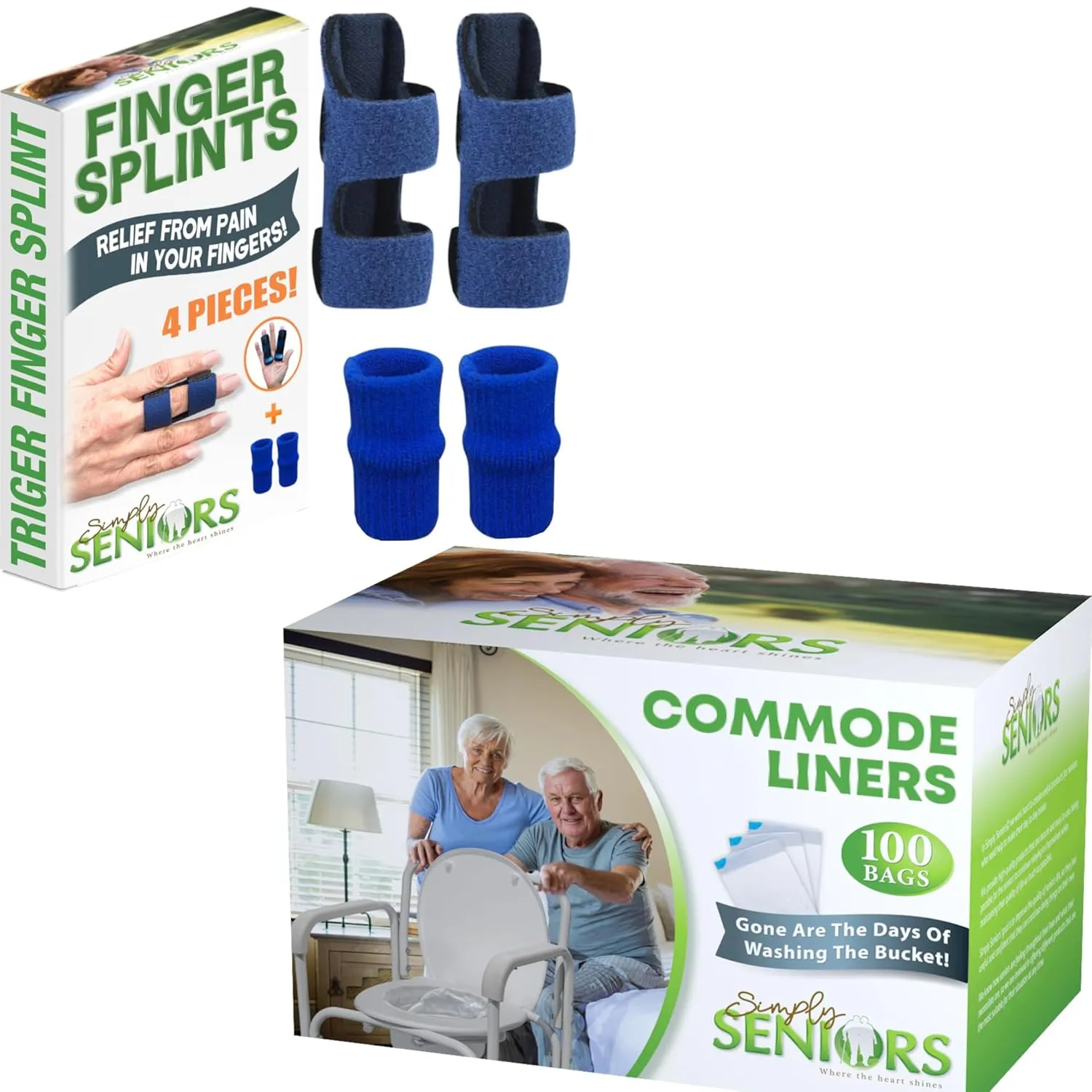 Finger Splints for Trigger Finger & Commode Liners Disposable - Finger Brace for Arthritis, Injury, Sprain & Pain for Index, Middle & Ring Finger - 100 Strong Portable Toilet Bags for Bedside Commode