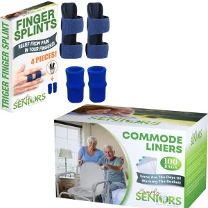 Finger Splints for Trigger Finger & Commode Liners Disposable - Finger Brace for Arthritis, Injury, Sprain & Pain for Index, Middle & Ring Finger - 100 Strong Portable Toilet Bags for Bedside Commode