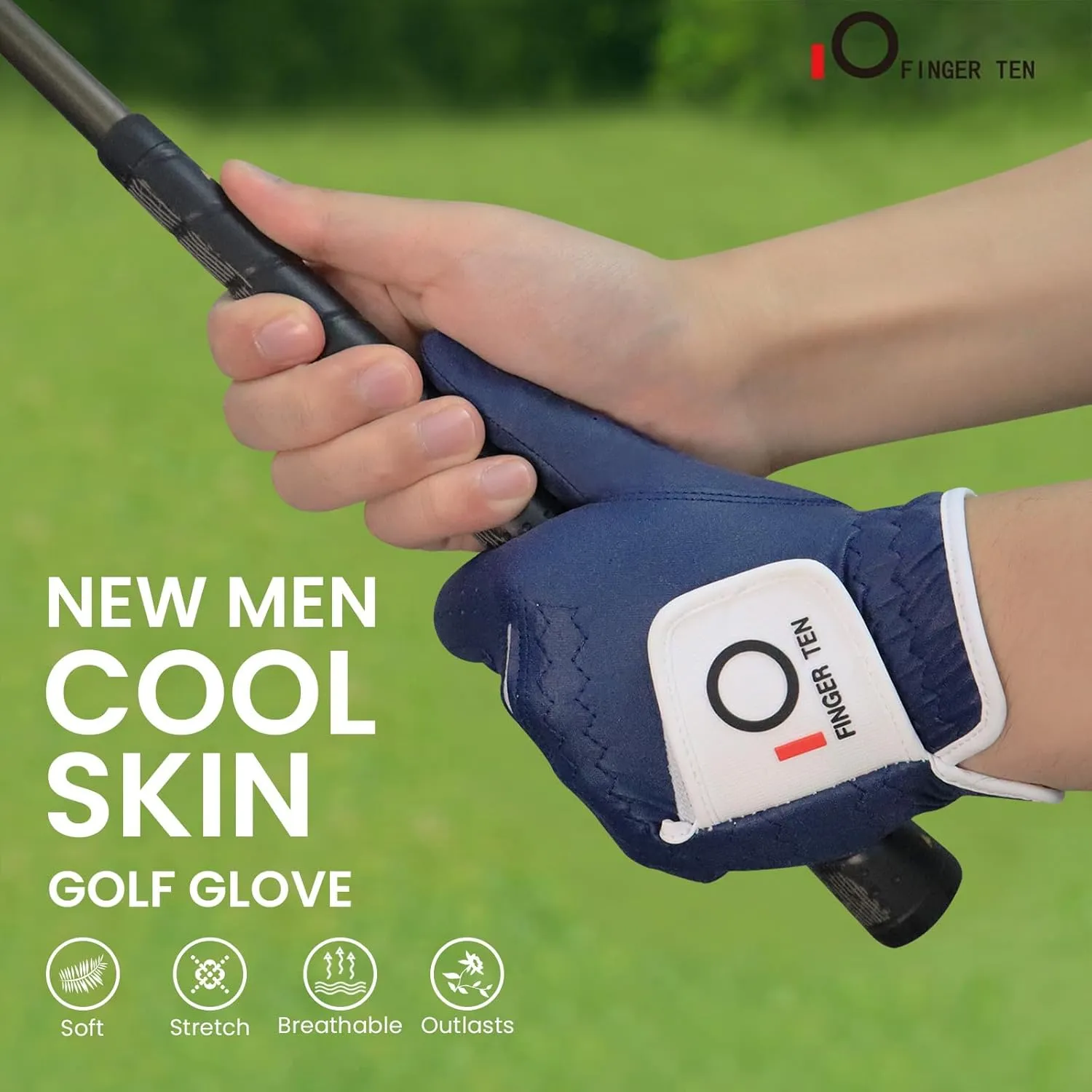 FINGER TEN Golf Gloves Men Left Hand Rain Grip Glove for Right Handed Golfer Value 3 Pack, All Weather Durable Grip Size Small Medium Large XL White Black Blue