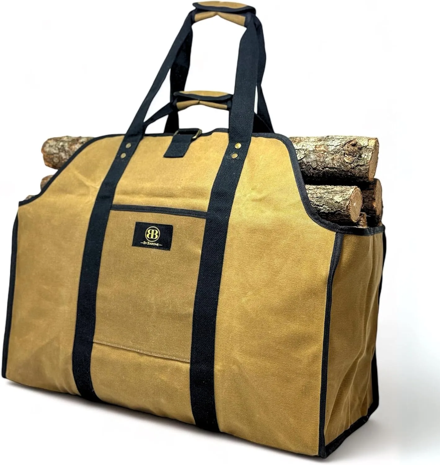 Firewood Carrier Waxed Canvas Tote bag - Log Carrier for Firewood Heavy Duty Tote Extra Large- 20oz Waxed Canvas Wood Carrier for firewood with Handles - Firewood Holder indoor Log bag for Fireplace