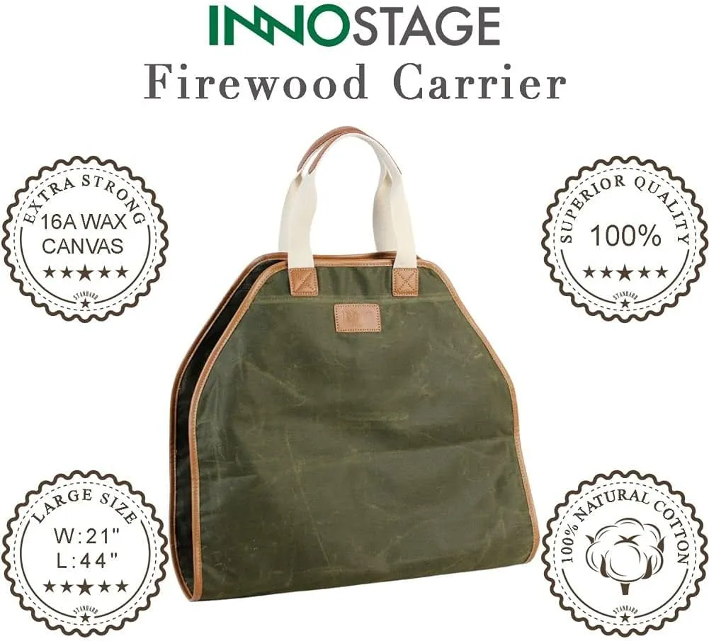 Firewood Carrier - Waxed Canvas Wood Carrier for Firewood, Heavy Duty Log Carrier Bag As Wood Stove Accessories