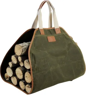 Firewood Carrier - Waxed Canvas Wood Carrier for Firewood, Heavy Duty Log Carrier Bag As Wood Stove Accessories