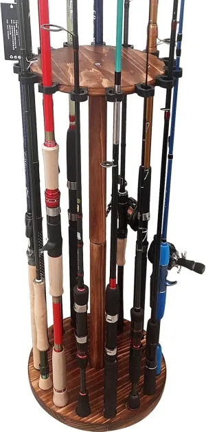 Fishing Pole Holders for Garage, Wooden Fishing Rod Rack, Floor Stand Holds up to 15 Rods,Fishing Gear and Equipment Storage Organizer, Fishing Gifts for Men and Boys.