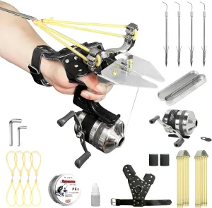 Fishing Slingshot Set for Outdoor Hunting - Versatile Slingshot with Stainless Steel Reel, Fish Darts, and Line Slot Plate, Switchable Between Fishing and Regular Modes
