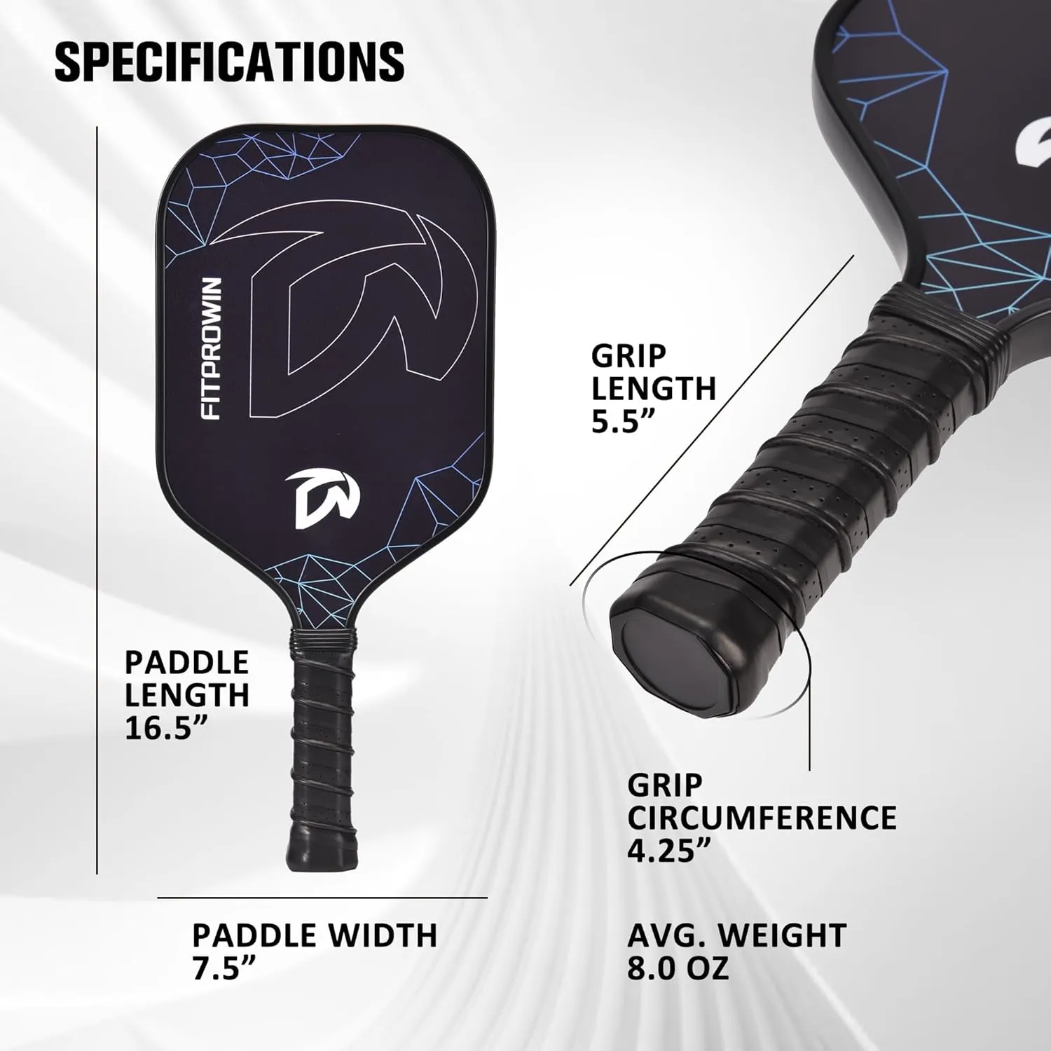 FITPROWIN Pickleball Paddles, Carbon Fiber & Fiberglass Hybrid Face Pickleball Rackets, Lightweight Pickle Ball Paddle with Ribbed Non-Slip Cushion Grip, 4 Balls, Portable Bag