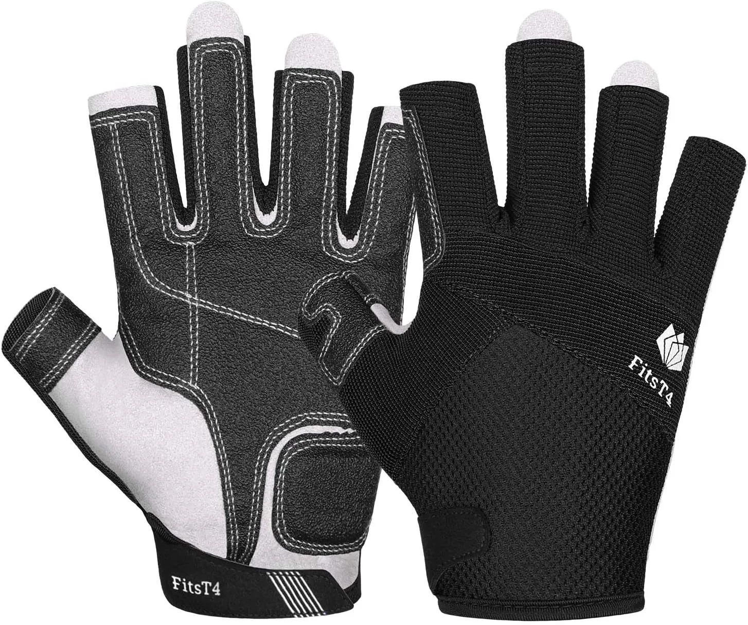 FitsT4 Sports Kayaking Gloves 3/4 or Full Finger Padded Palm Fingerless Gloves for Men Women Youth Perfect for Sailing Paddling Canoeing Boating Workout Rowing SUP and Other Water Sports