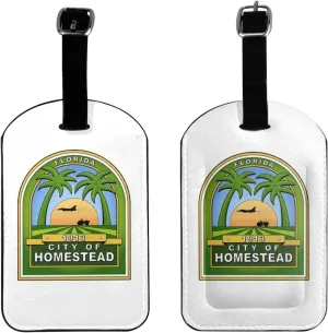 Flag of Homestead, Florida Luggage Tags for Suitcases PU Leahter Luggage Tag with Privacy Cover ID Tags Men Women Travel Bag Luggage Accessories