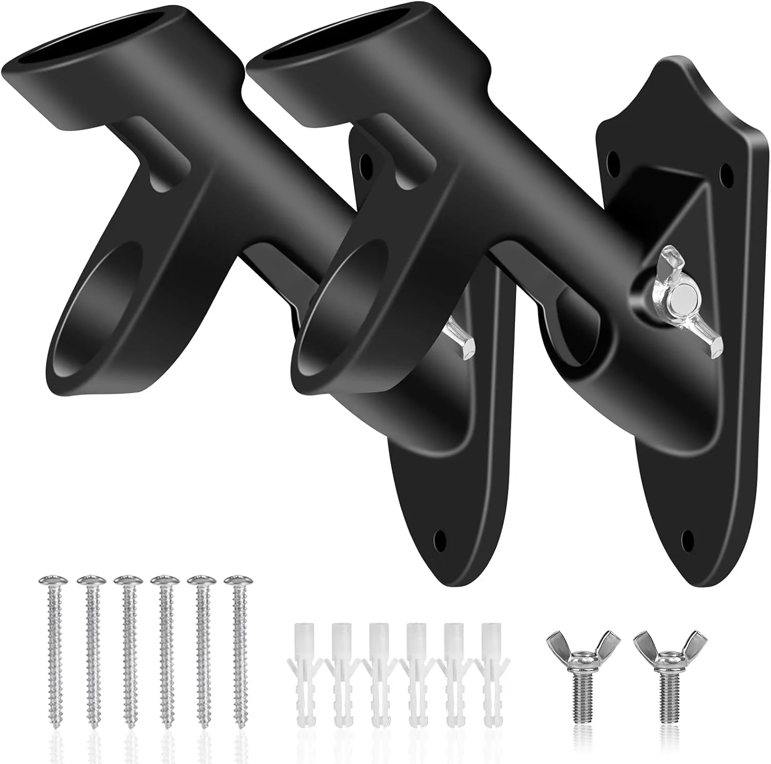 Flag Pole Holder Brackets, BONWIN 1" Flag Pole Mounting Bracket with Hardwares for House Wall Mount, 1" Inner Diameter, Two Positions & Aluminium Alloy, Rust Free Coated (Black - 2 Pack)