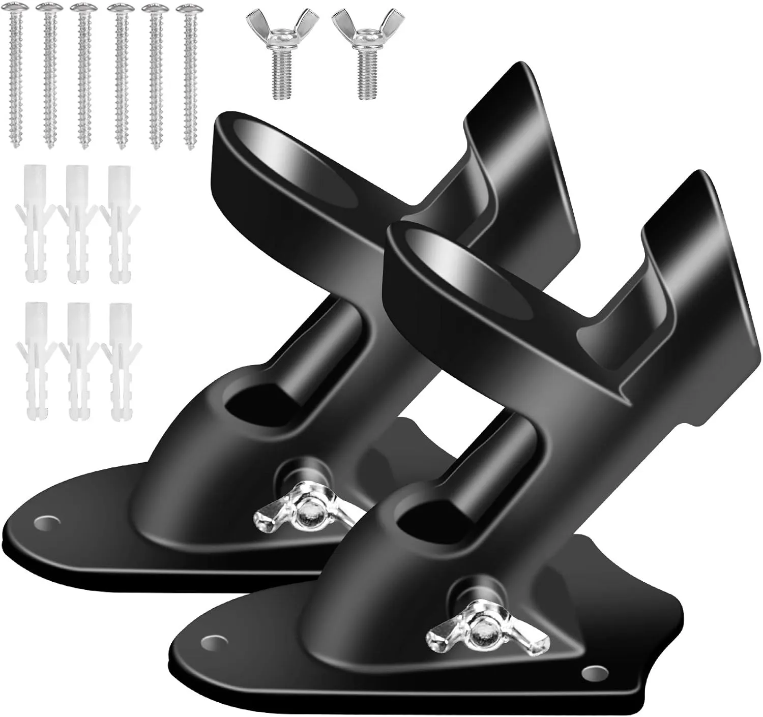 Flag Pole Holder Brackets, BONWIN 1" Flag Pole Mounting Bracket with Hardwares for House Wall Mount, 1" Inner Diameter, Two Positions & Aluminium Alloy, Rust Free Coated (Black - 2 Pack)