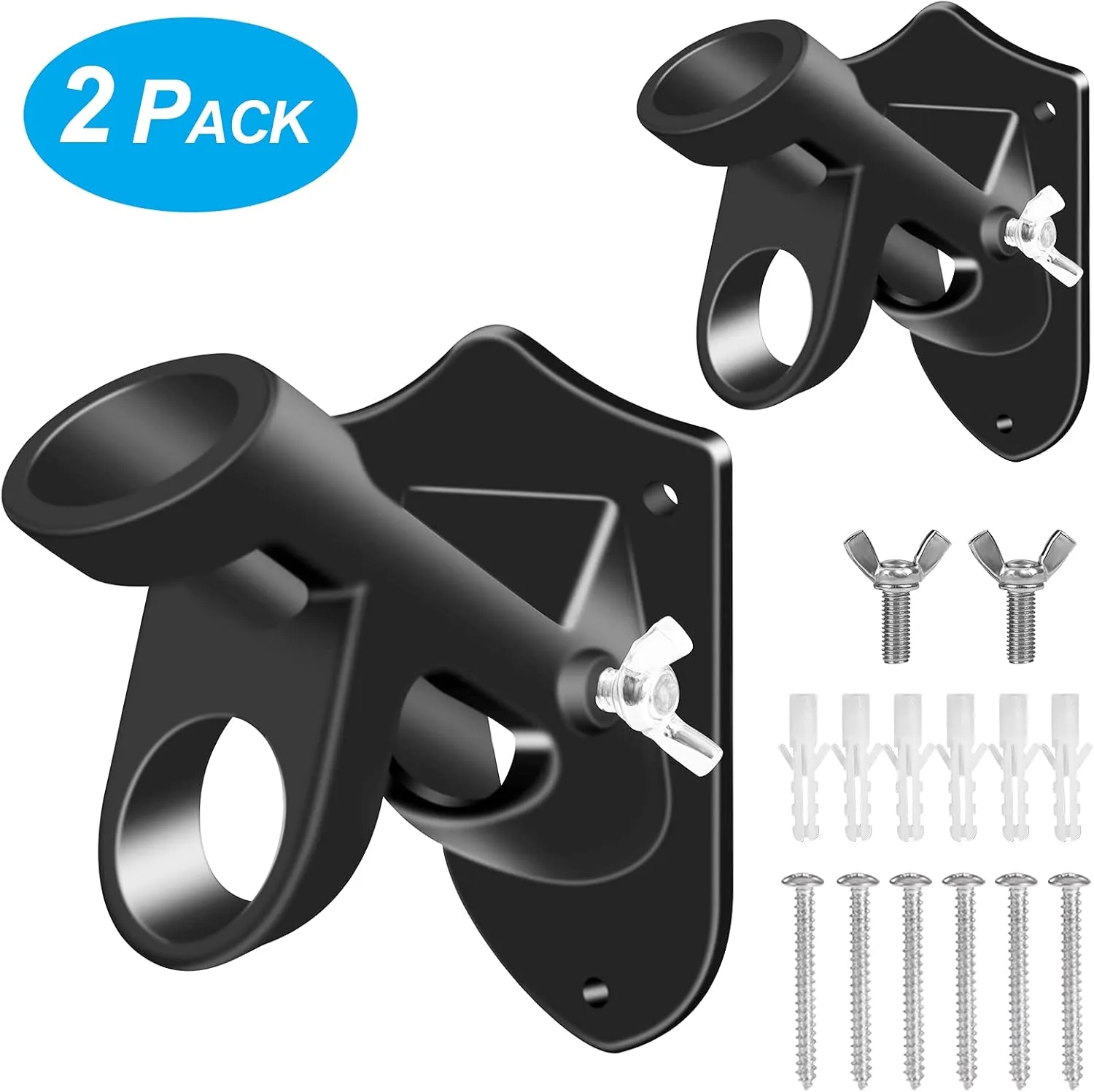 Flag Pole Holder Brackets, BONWIN 1" Flag Pole Mounting Bracket with Hardwares for House Wall Mount, 1" Inner Diameter, Two Positions & Aluminium Alloy, Rust Free Coated (Black - 2 Pack)