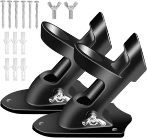 Flag Pole Holder Brackets, BONWIN 1" Flag Pole Mounting Bracket with Hardwares for House Wall Mount, 1" Inner Diameter, Two Positions & Aluminium Alloy, Rust Free Coated (Black - 2 Pack)