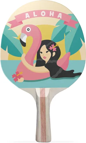 Flamingo Aloha Colorful Design Ping Pong Paddle, Premium 5 Ply Table Tennis Racket (Black on Back)