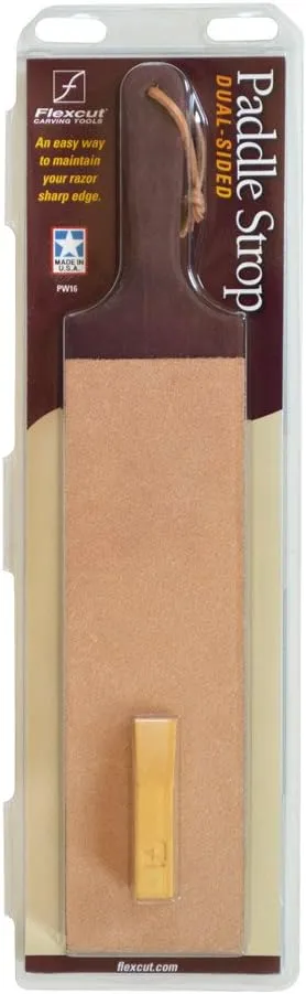 Flexcut Dual-Sided Paddle Strop, Smooth and Rough Leather Sides, 1 oz. Bar of Flexcut Gold Polishing Compound Included (PW16)
