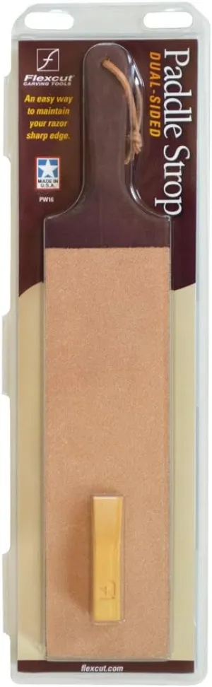 Flexcut Dual-Sided Paddle Strop, Smooth and Rough Leather Sides, 1 oz. Bar of Flexcut Gold Polishing Compound Included (PW16)