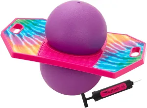Flybar Pogo Trick Ball for Kids, Trick Bounce Board for Boys and Girls Ages 6 , Up to 160 lbs, Includes Pump, Easy to Carry Handle, Durable Plastic Deck Indoor, Outdoor Toy Pogo Jumper (Tie Dye)