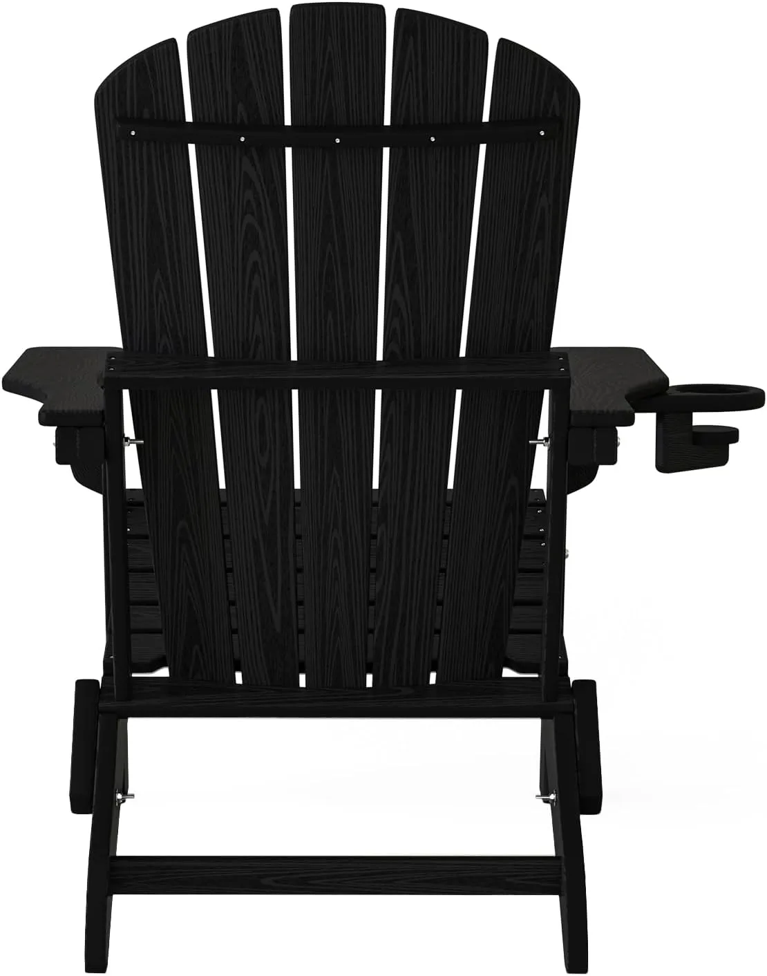 Folding Adirondack Chair Set of 4, Cup Holder，Wooden Textured ，Heavy All-Weather HDPE Comfortable Set Poolside Backyard Lawn Black