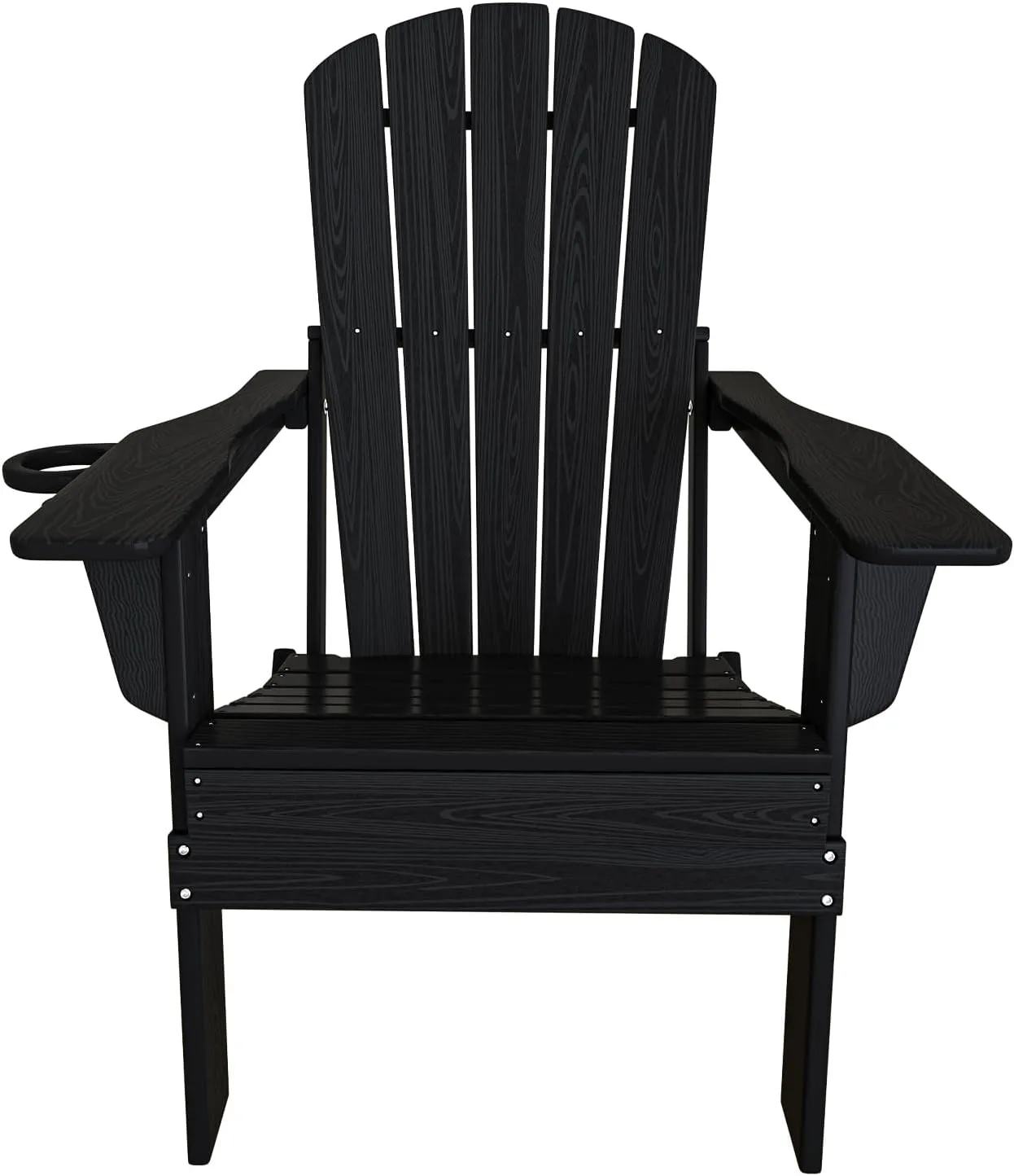 Folding Adirondack Chair Set of 4, Cup Holder，Wooden Textured ，Heavy All-Weather HDPE Comfortable Set Poolside Backyard Lawn Black