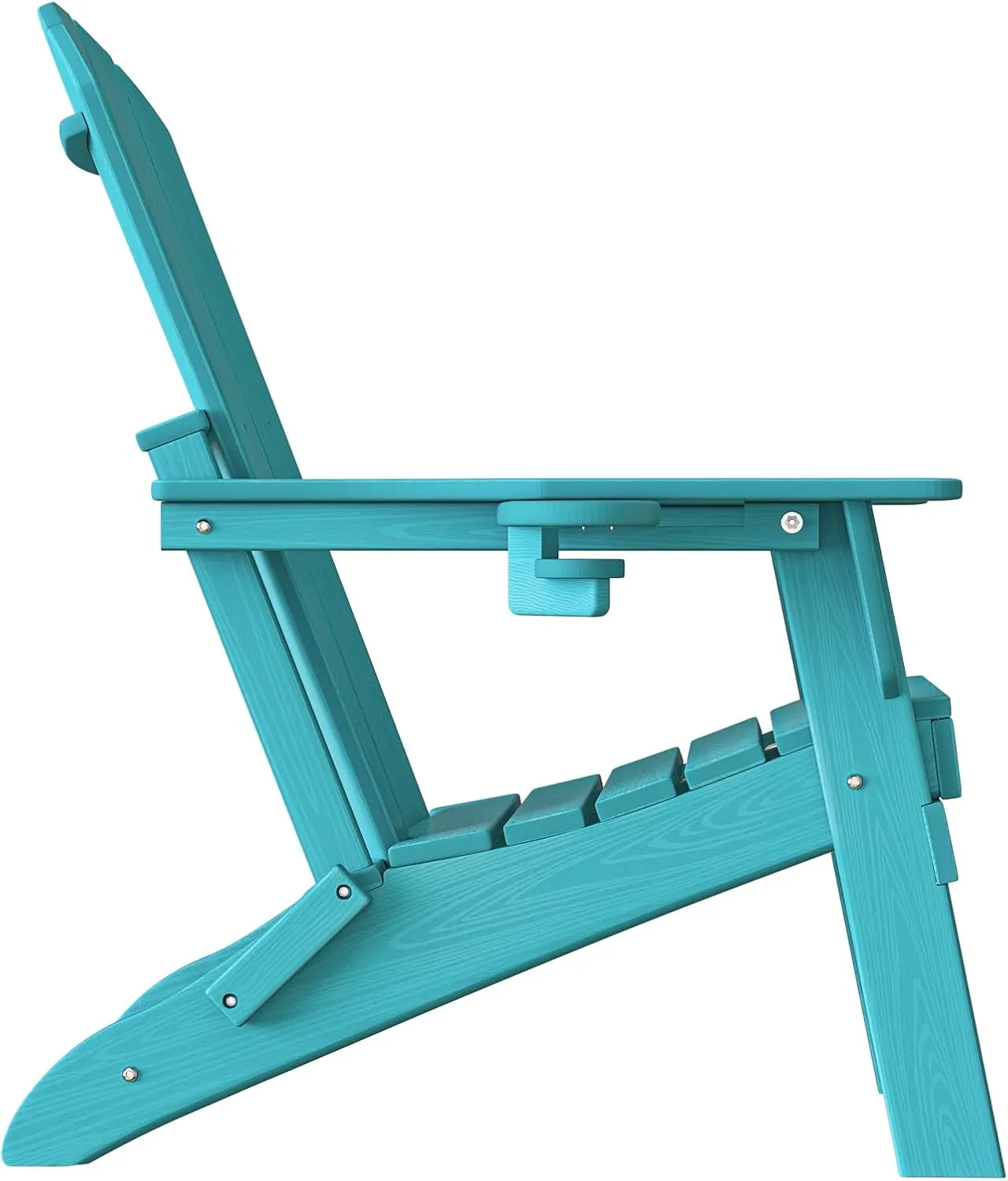 Folding Adirondack Chair, SGS Tested, Wooden Textured with Cup Holder, Heavy All-Weather HDPE Comfortable Set Poolside Backyard Lawn Aruba Blue