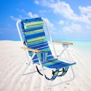 Folding Beach Chairs for Adults,Portable 4 Position Reclining Backpack Camping Chair w/Headrest Cup Holder and Armrests,Lounge Lawn Chair for Camp,Hiking,Travel,Supports 265lbs,1 Pack Blue Stripes