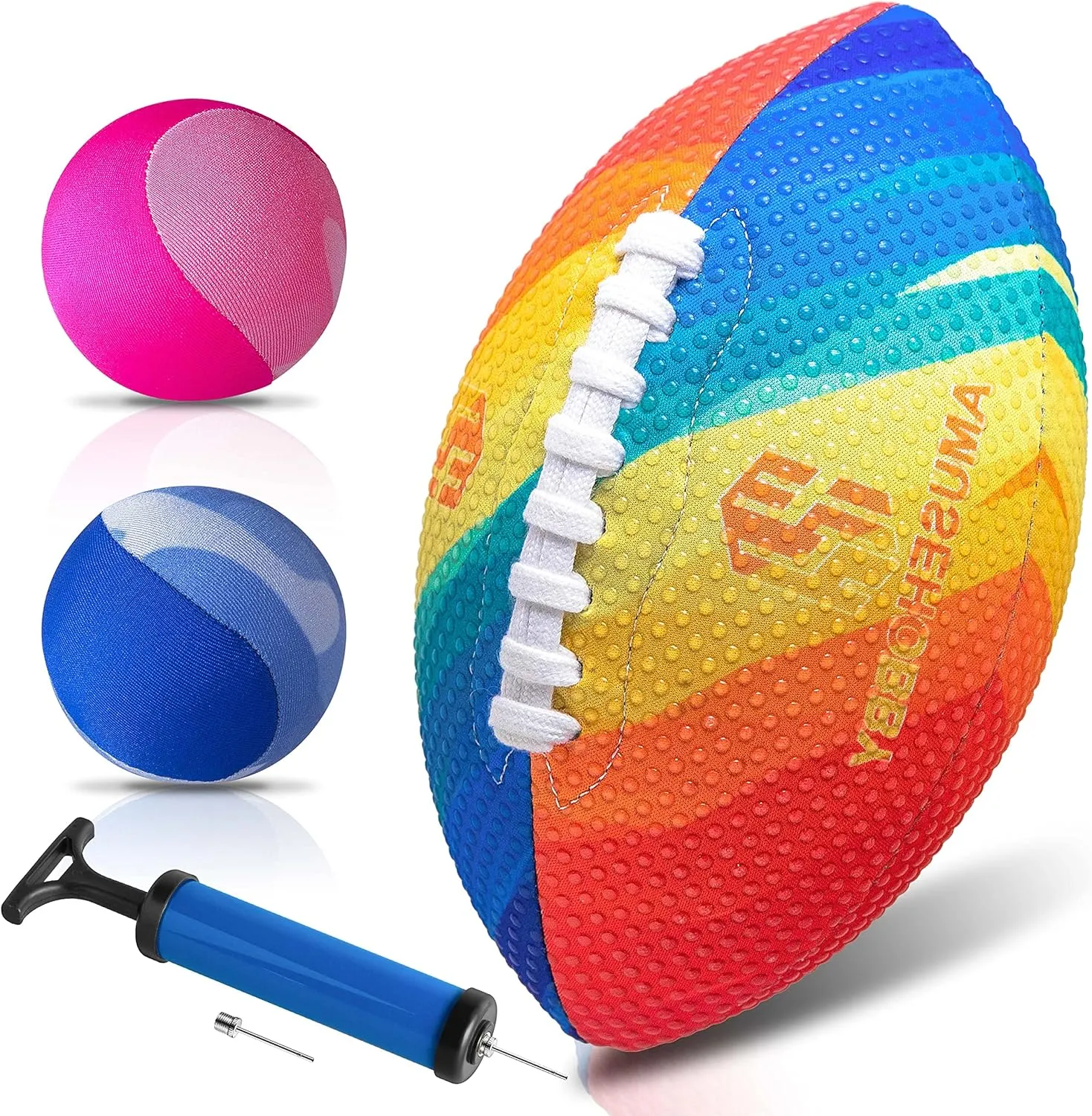 Football Official Size 9 Waterproof Football for Kids Youth Teen Boys Men,W/Pump and 2 Water Skipping Balls Summer Water Bouncing Balls for Swimming Pool Toys Swimming Games