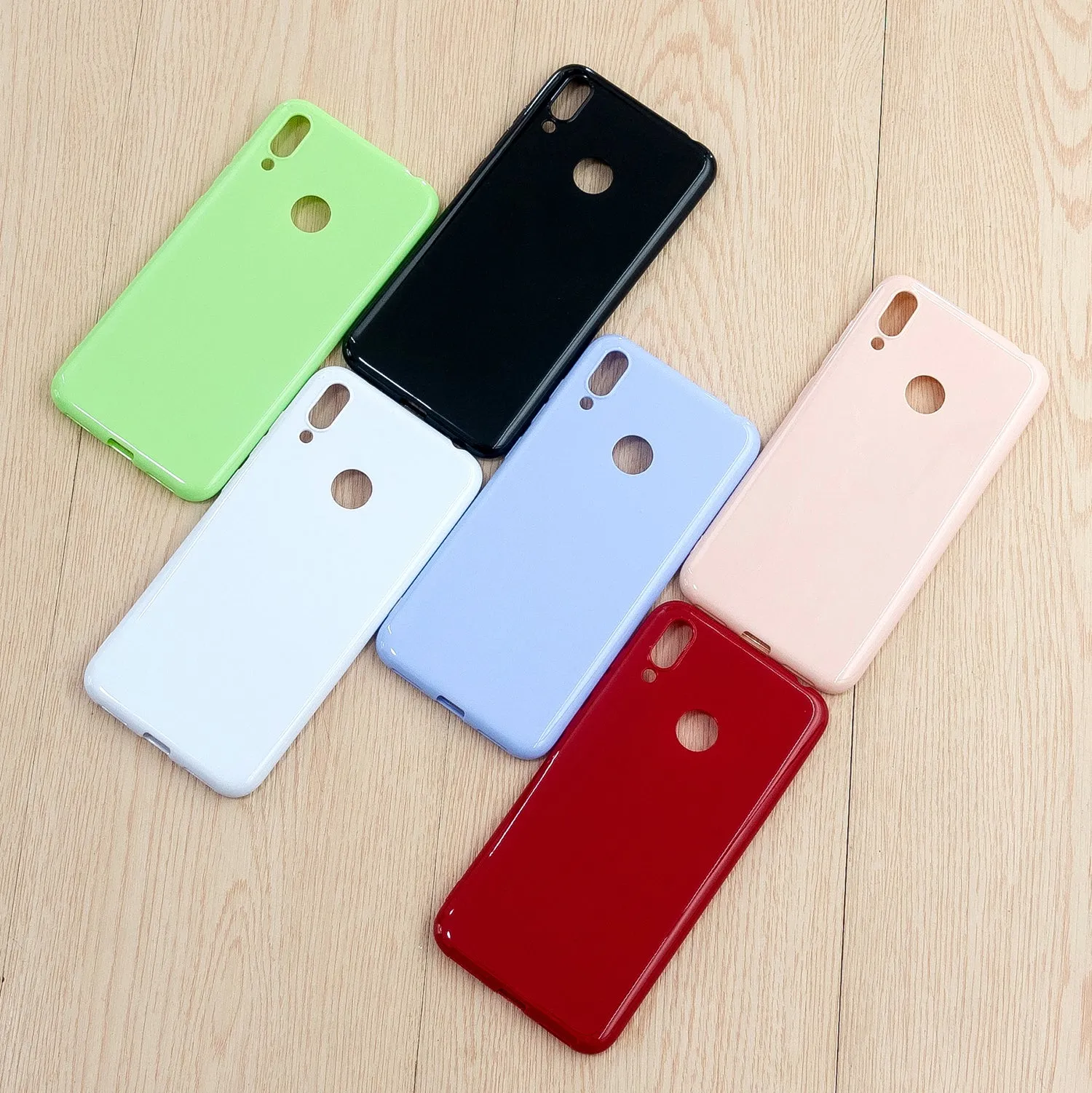 For HUAWEI Y6/Y7 Prime 2019 Glossy TPU Phone Case Mobile Phone Soft Cover Full Body Protection Sakura pink