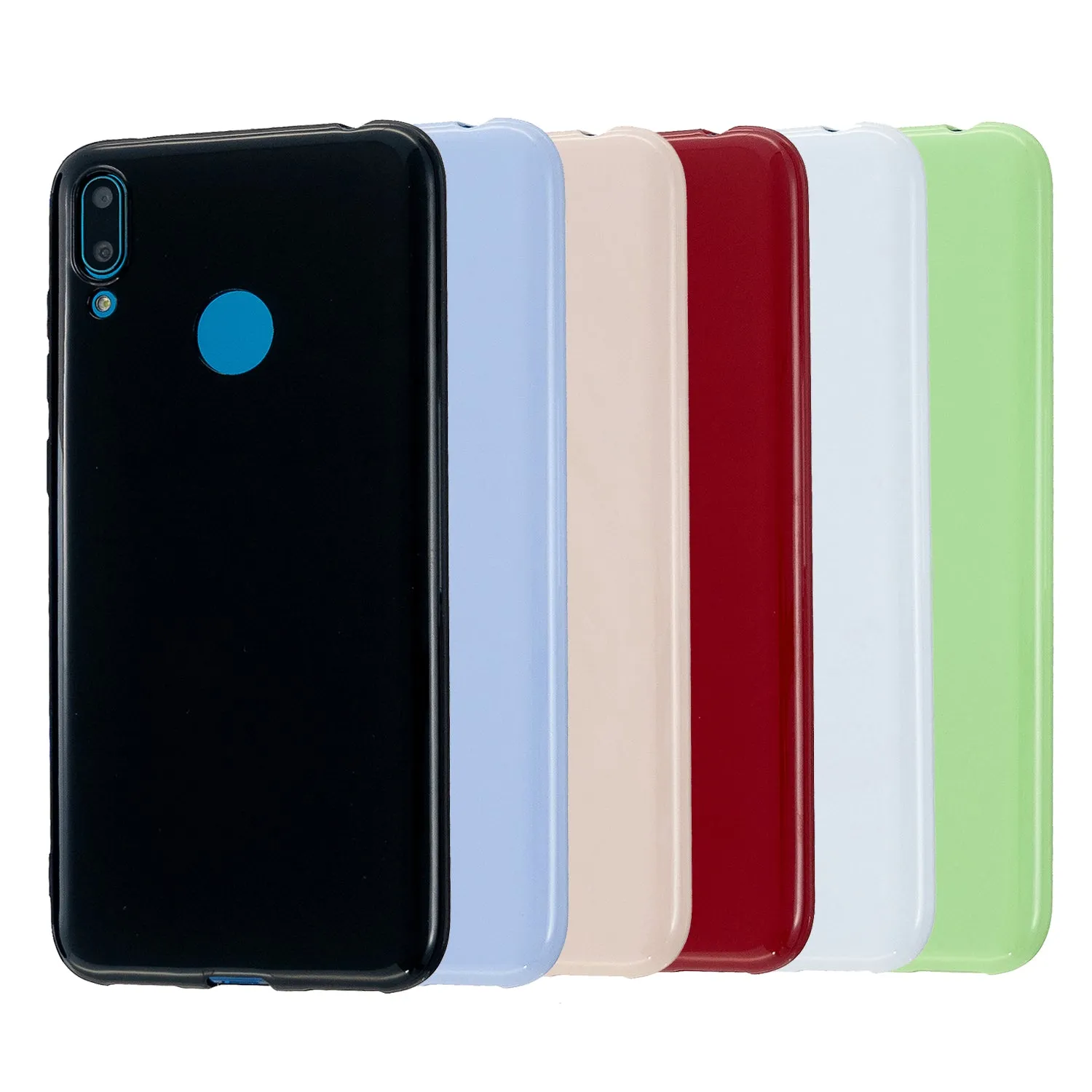 For HUAWEI Y6/Y7 Prime 2019 Glossy TPU Phone Case Mobile Phone Soft Cover Full Body Protection Sakura pink