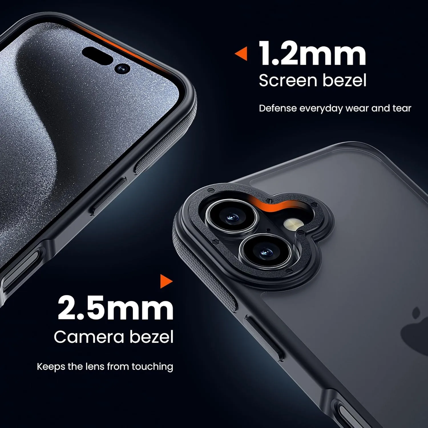 for iPhone 16 Phone Case, Shockproof for iPhone 16 Case, Military Grade Drop Protection, Protective Hard Back Slim Translucent Case for iPhone 16-6.1", Black Bumper