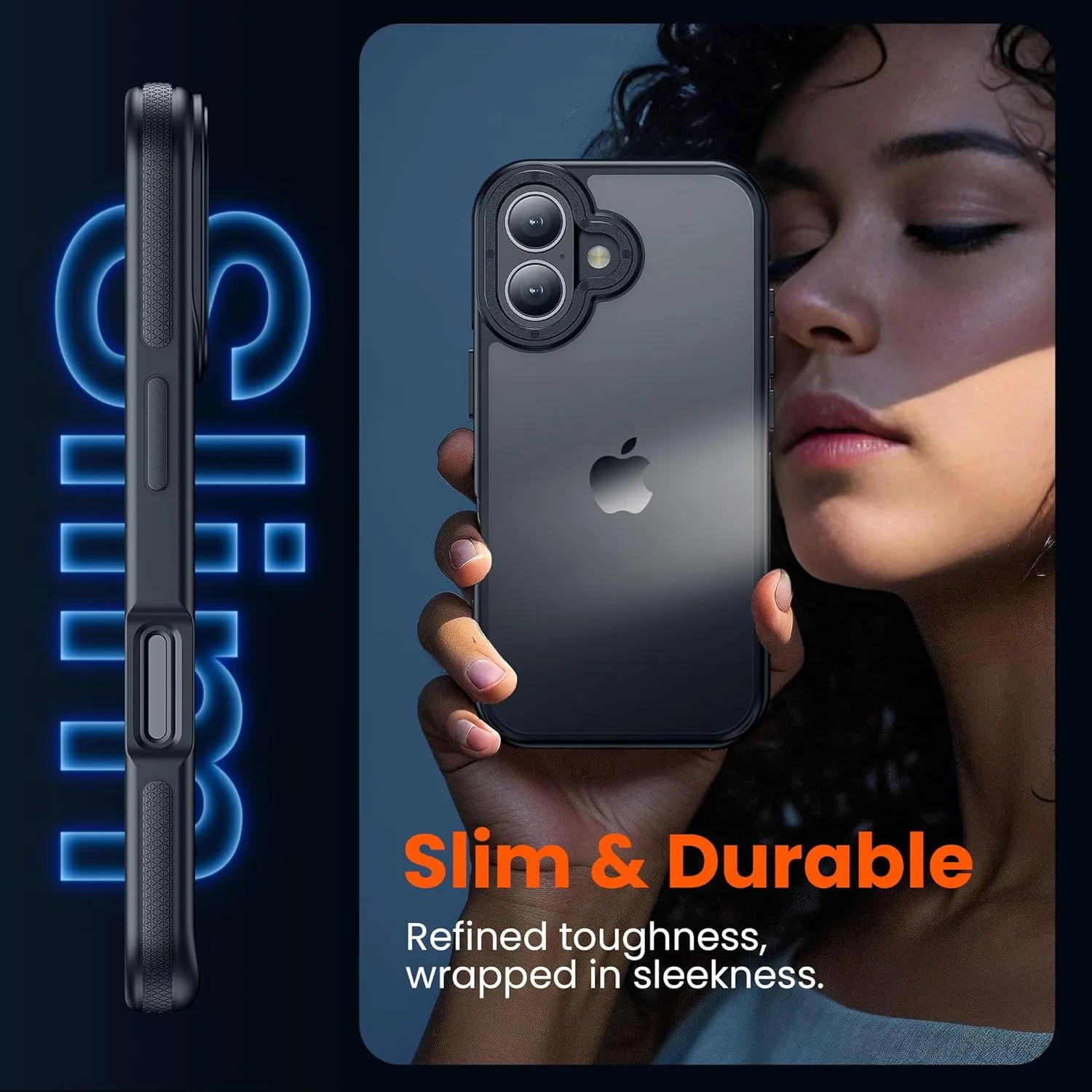 for iPhone 16 Phone Case, Shockproof for iPhone 16 Case, Military Grade Drop Protection, Protective Hard Back Slim Translucent Case for iPhone 16-6.1", Black Bumper