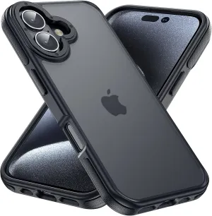 for iPhone 16 Phone Case, Shockproof for iPhone 16 Case, Military Grade Drop Protection, Protective Hard Back Slim Translucent Case for iPhone 16-6.1", Black Bumper