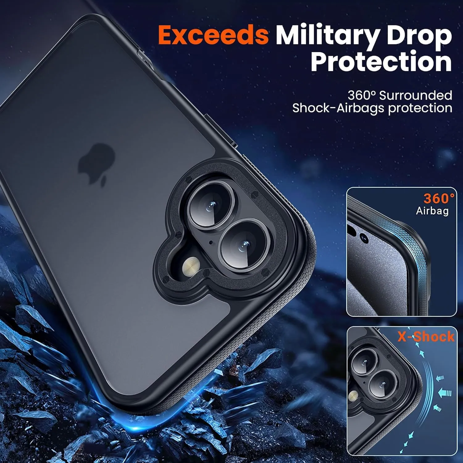 for iPhone 16 Phone Case, Shockproof for iPhone 16 Case, Military Grade Drop Protection, Protective Hard Back Slim Translucent Case for iPhone 16-6.1", Black Bumper