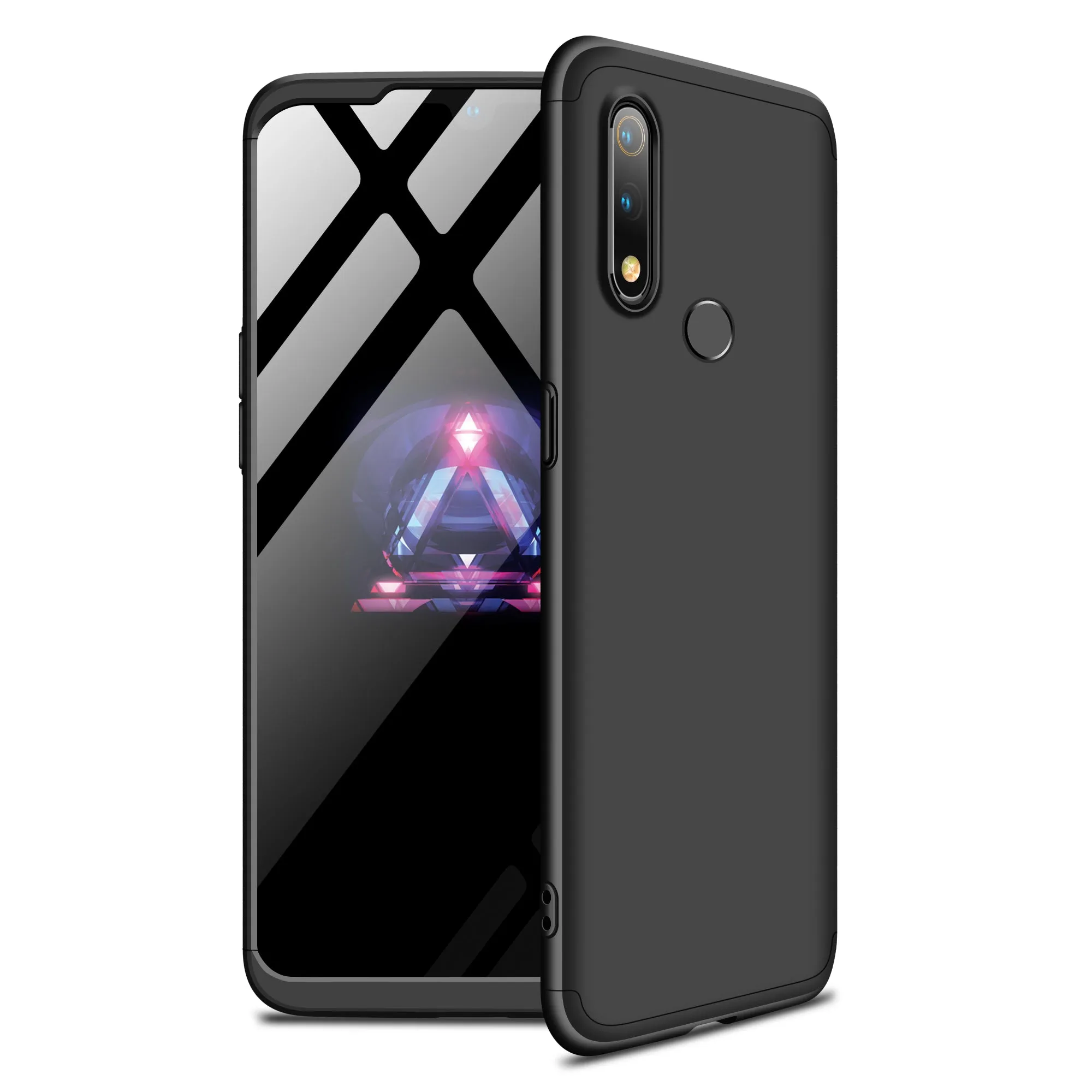 For OPPO realme3 Ultra Slim PC Back Cover Non-slip Shockproof 360 Degree Full Protective Case black
