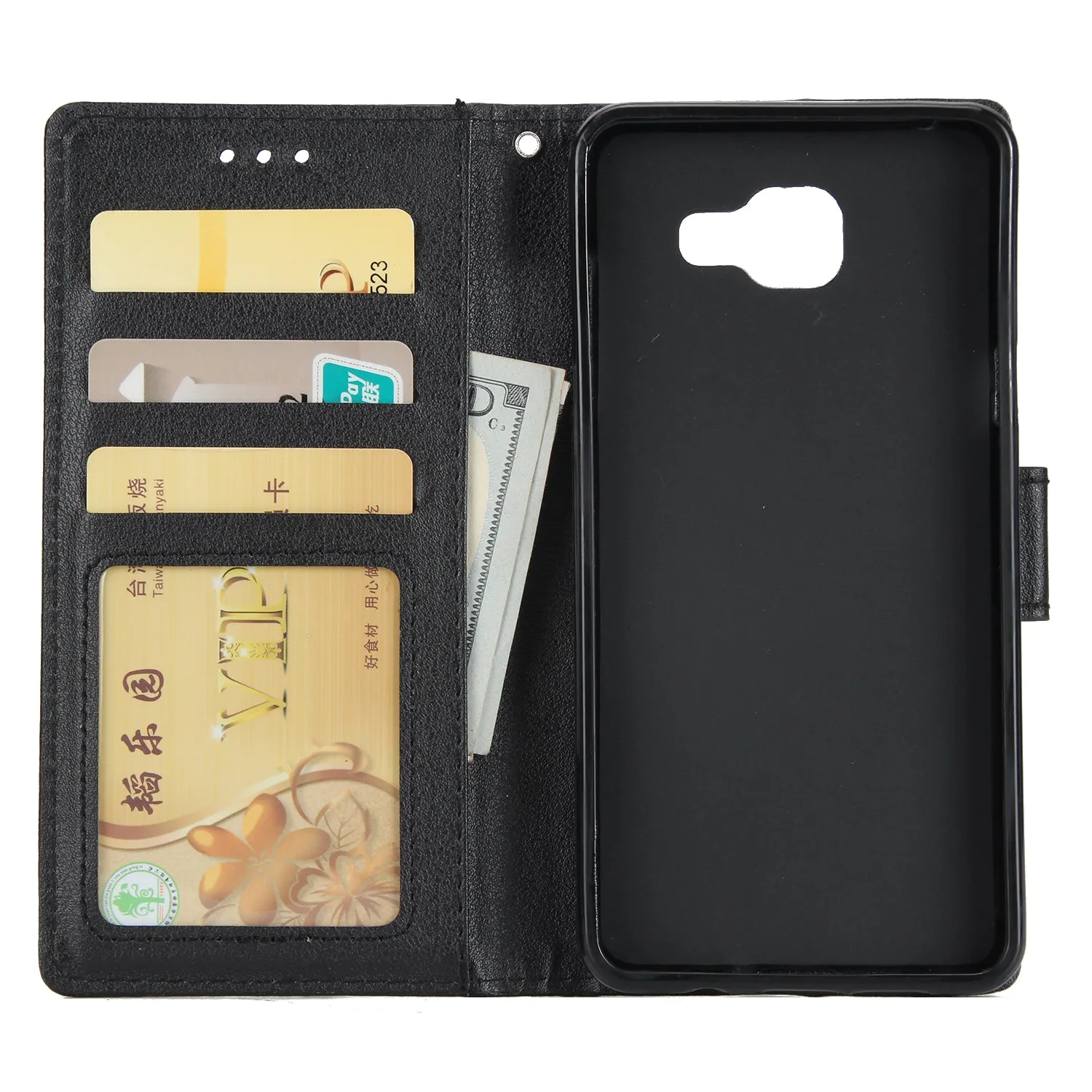 For Samsung On7-2016/J7 Prime Protective Cover PU Cell Phone Case with Card Slot Golden