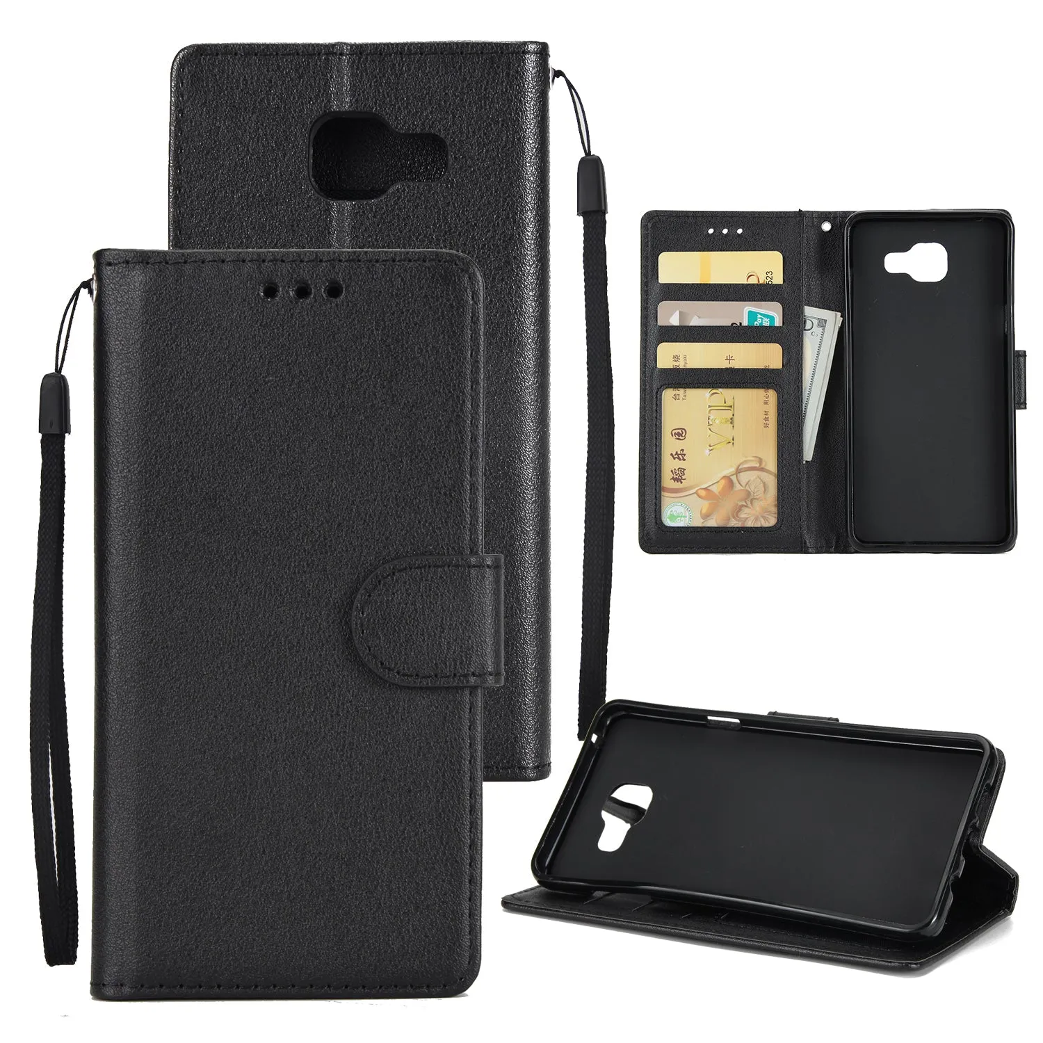 For Samsung On7-2016/J7 Prime Protective Cover PU Cell Phone Case with Card Slot Golden