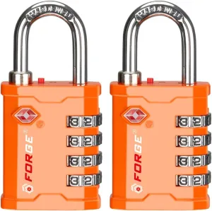 FORGE 4-Digit TSA Approved Travel Locks – TSA008 Key System, Key Duplication Impossible, Heavy-Duty Combination Padlock for Travel, Gym, Pelican Case. Orange 2 Locks.