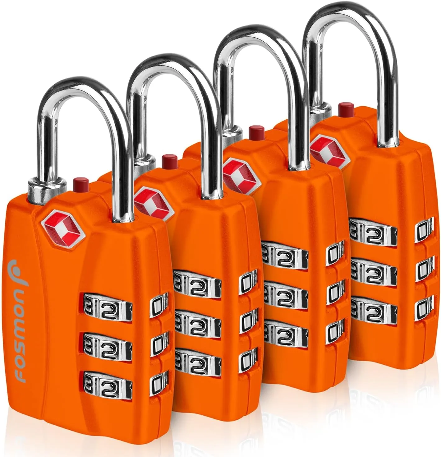 Fosmon TSA Accepted Luggage Locks (Orange - 4 Packs), Open Alert Indicator 3 Digit Combination Padlock Codes for Travel Bag, Suit Case, Lockers